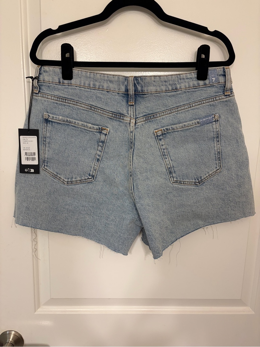 NWT: $148 7 FOR ALL MANKIND Denim Cutoff Monroe Long Shorts, Size 30 - Picture 2 of 6